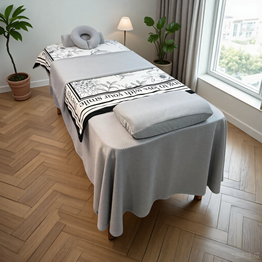 新款美容床罩四件套森系黑白小香风黑茶美容院专用皮肤管理床套