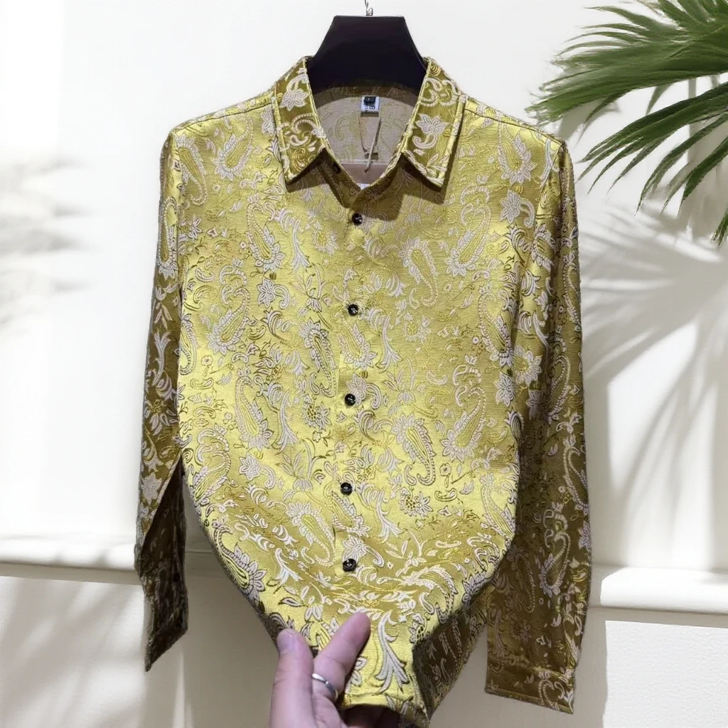 【轻奢8937】男士新款高品质提花工艺腰果花衬衫休闲百搭