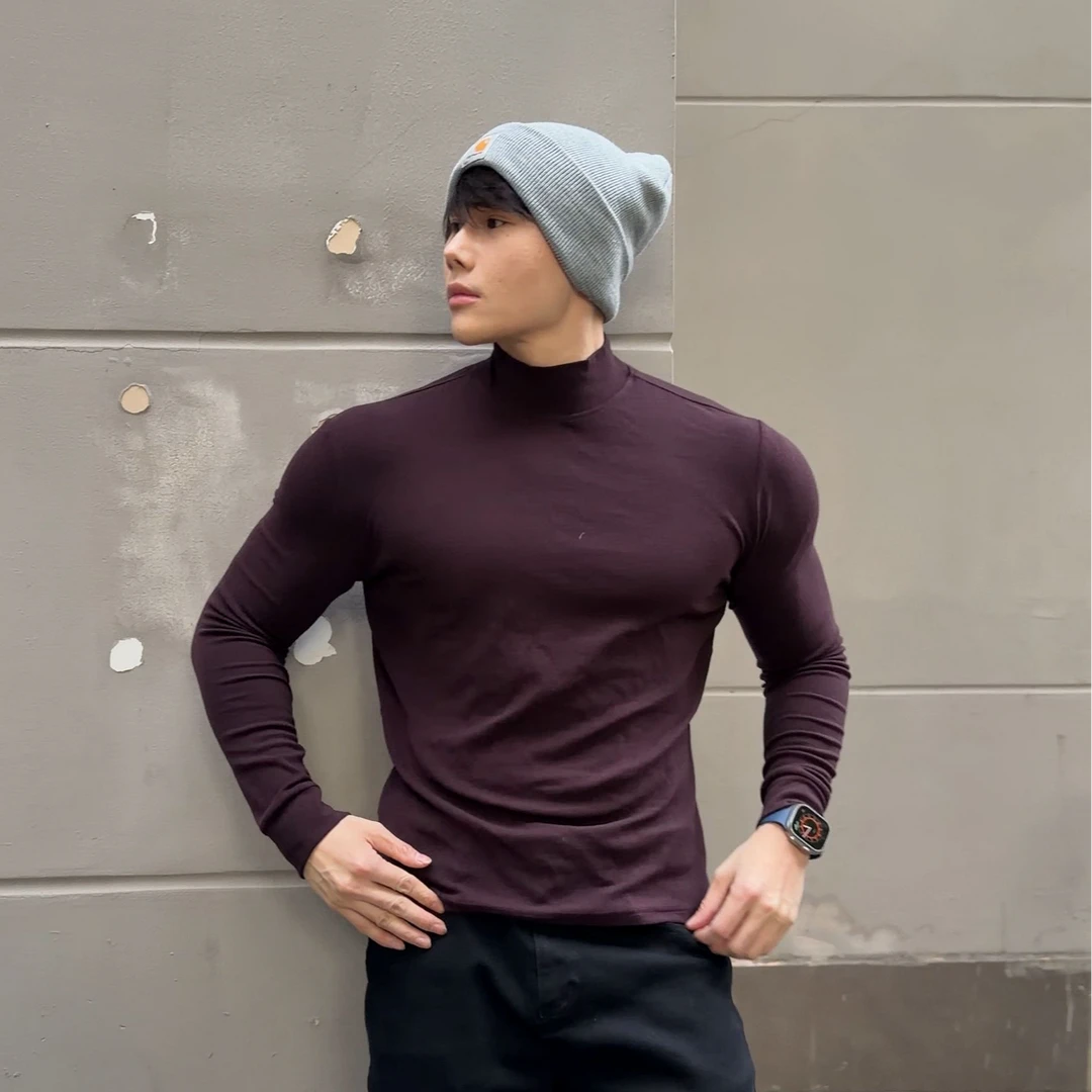 BEESTRONG 秋冬羊毛简约休闲风男士圆领显型打底修身收腰T恤