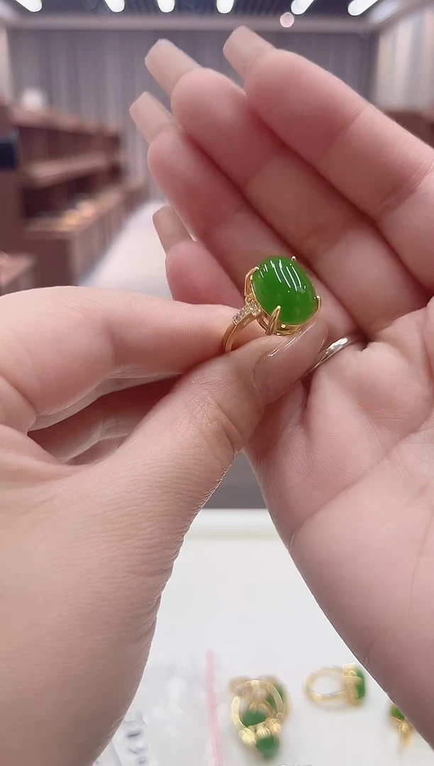 银S925镀金镶嵌戒指和田玉J130