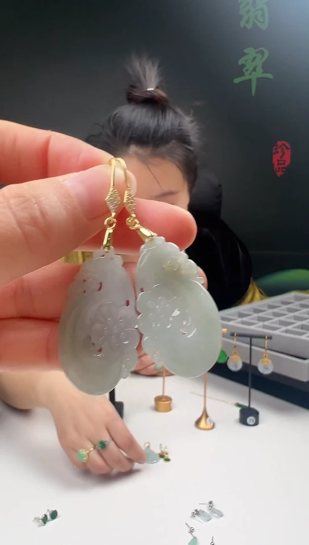 银S925镶嵌翡翠耳饰001