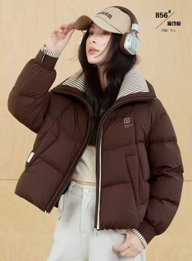 鹅刀翎2025冬季新款女士韩版拼接高级感短款鸭吊绒羽绒服-WDD-856