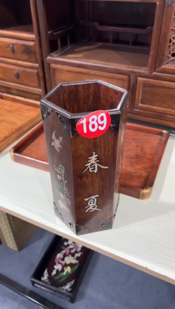 木木黄 花梨木螺钿镶嵌春夏秋冬帽筒