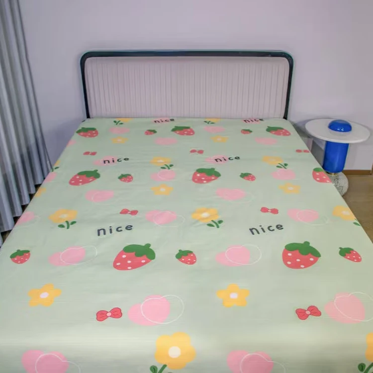 山东正宗老粗布绿色草莓床单2*2.3