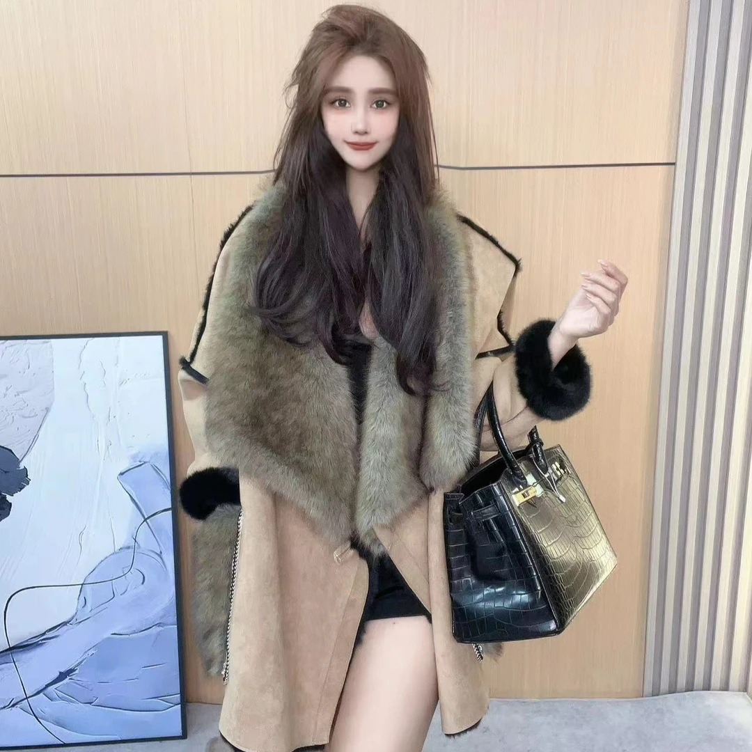 【推荐2891】冬季新品小众设计大翻领毛毛外套中长款宽松