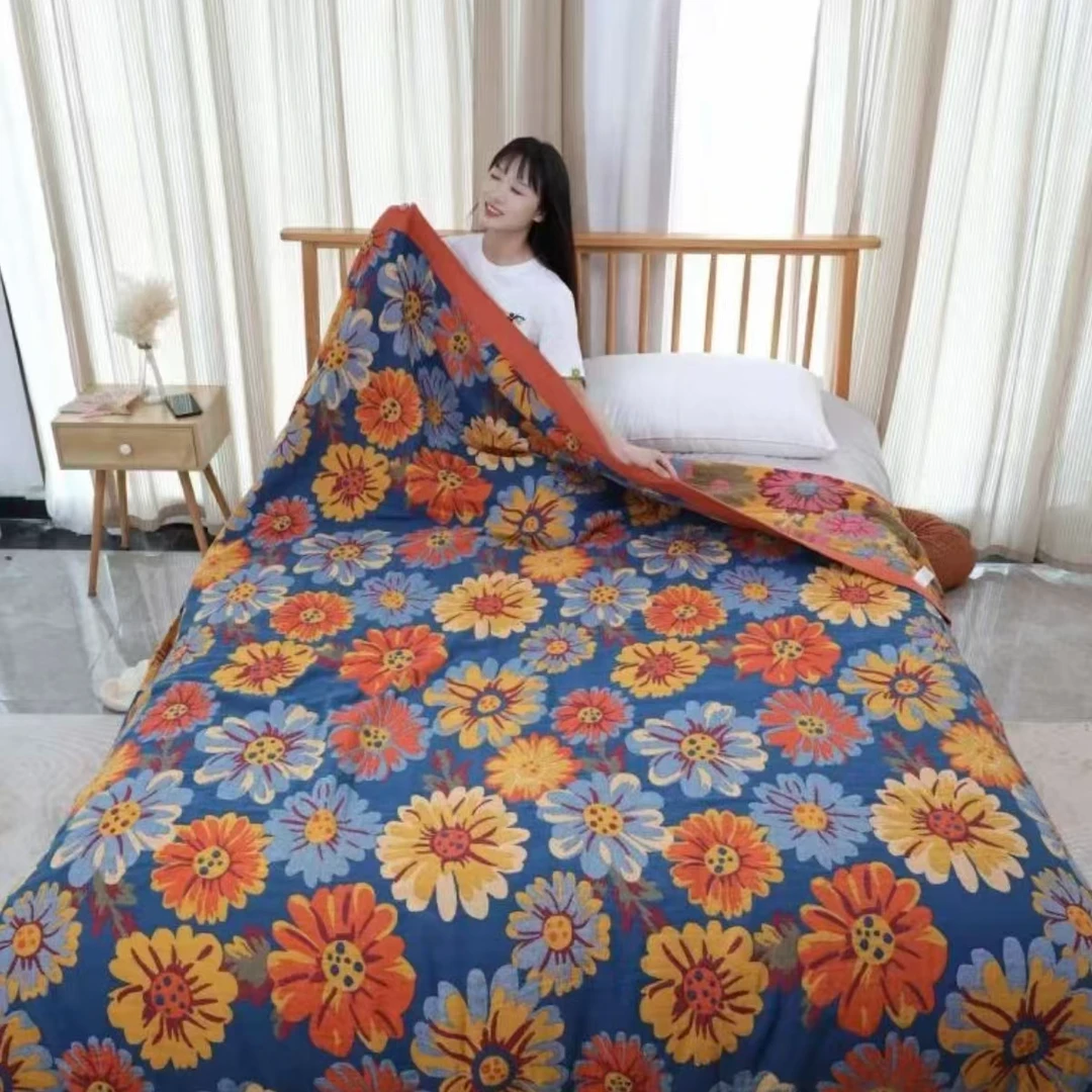 【原装正品】纯棉母婴A类纱布抗菌毯200cm*230cm蓝色太阳花