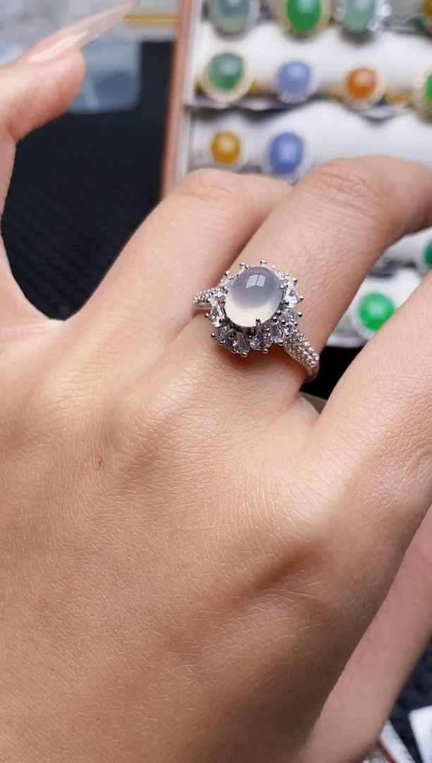 银S925镶嵌戒指翡翠越***月0417