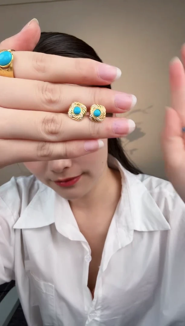 未镶嵌绿松石耳饰【灵熙专属】S925美松圆形耳钉（4mm）正品