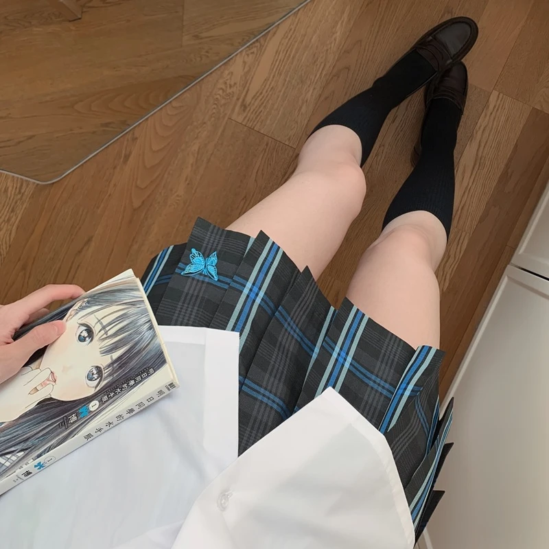 魔豆HOUSE【月抚蝶】原创正版jk格裙校供感学院风女刺绣款半身裙