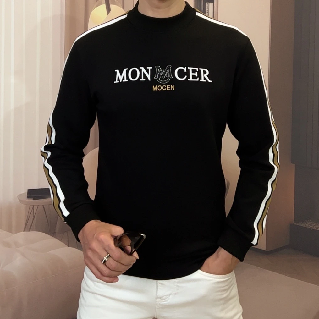 男士加绒立体刺绣卫衣时尚休闲百搭潮流套头圆领秋冬保暖长袖男装