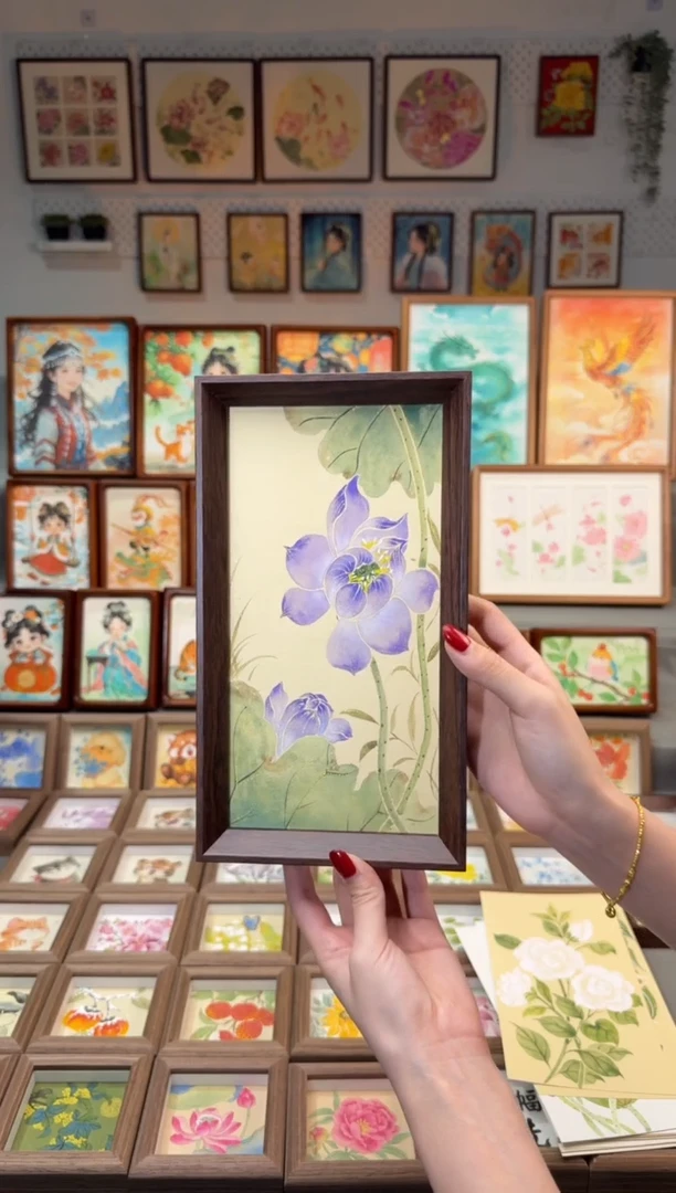 国画双头紫荷花 手绘国画27