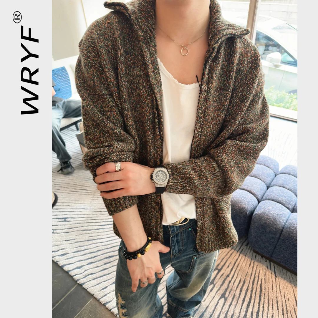 冠希哥同款羊绒时尚老钱风飞行夹克针织绞花9色对版可翻领毛衣