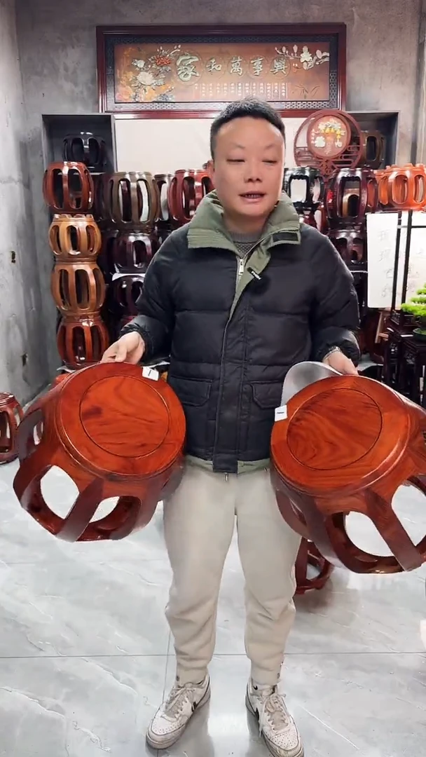 【闪购商品】花梨木类家具花梨木花梨色大号鼓凳一对1号