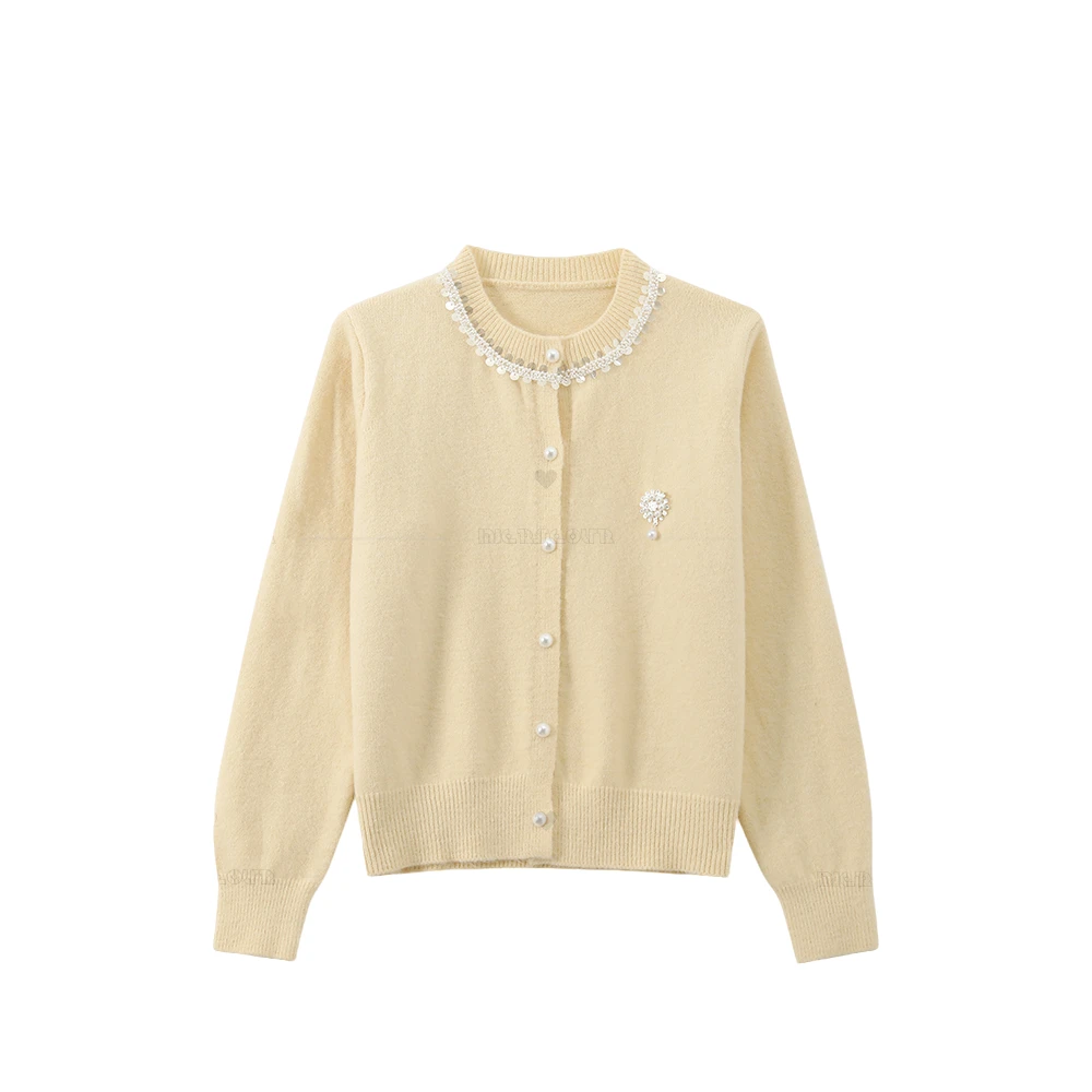 【封后轻奢设计】2025春季新款钉珠少女感针织开衫上衣5831