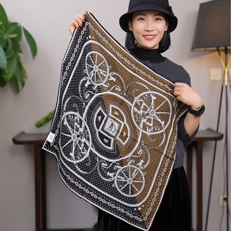 丝迷 千鸟格 65*65cm 桑蚕丝羊毛丝毛方巾