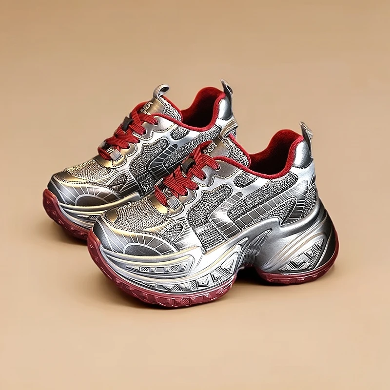 显脚厚底内增高老爹鞋女2025秋季新款运动休闲时尚老爹鞋百搭加绒