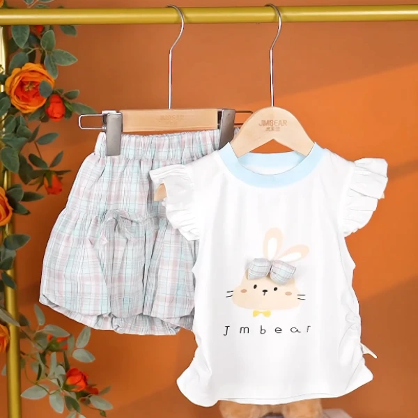 JMBEAR/杰米熊2025潮款可爱卡通图案女童夏季套装3-12岁童装JMX02