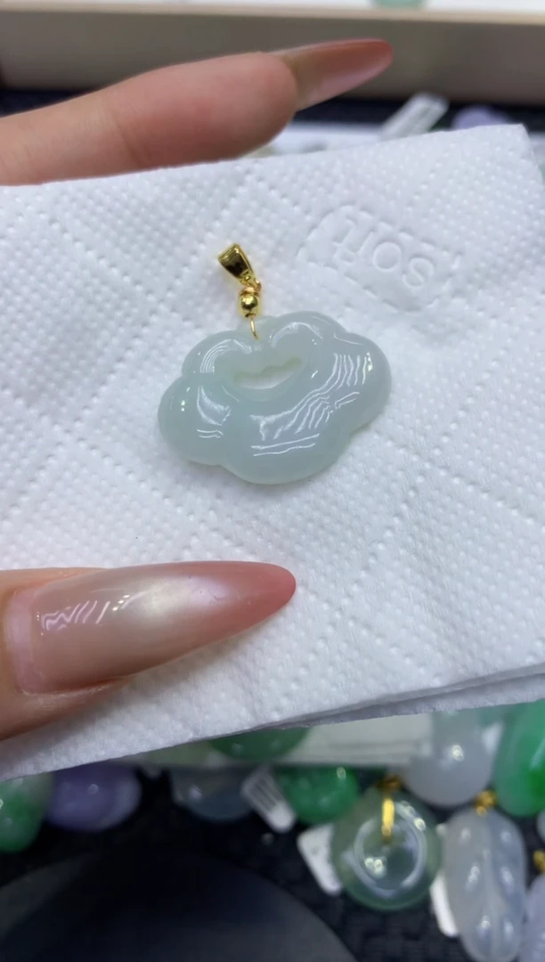 颈饰18K金镶嵌翡翠天然缅甸A货翡翠
