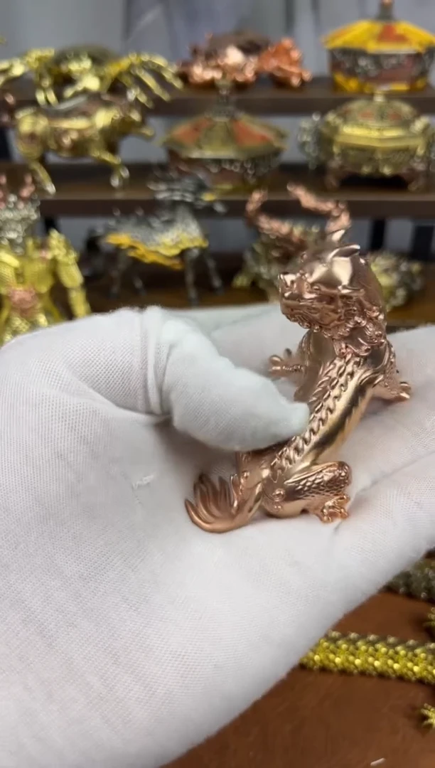 谛听紫铜实心摆件