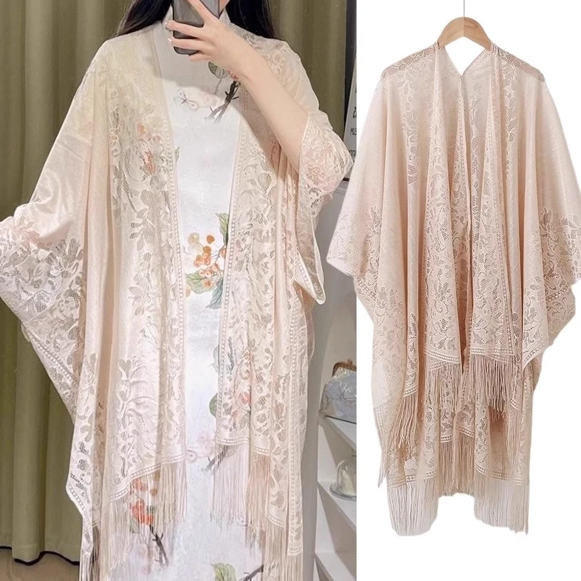 春秋镂空外搭旗袍披肩女薄款长款罩衫外套拍照装饰披风斗篷文艺风