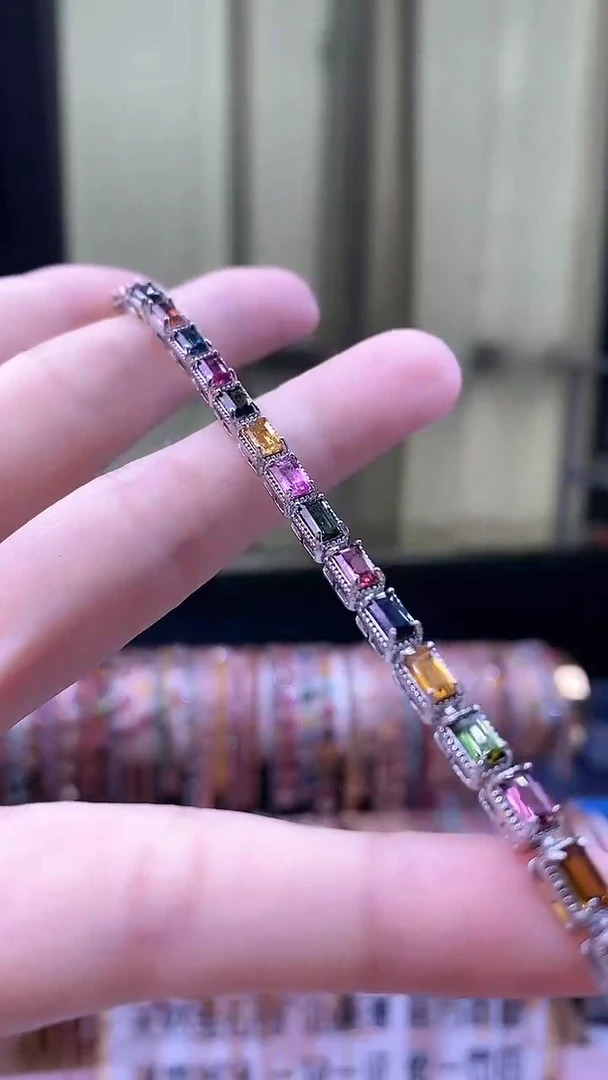 手链银S925镶嵌碧玺43543535354535453