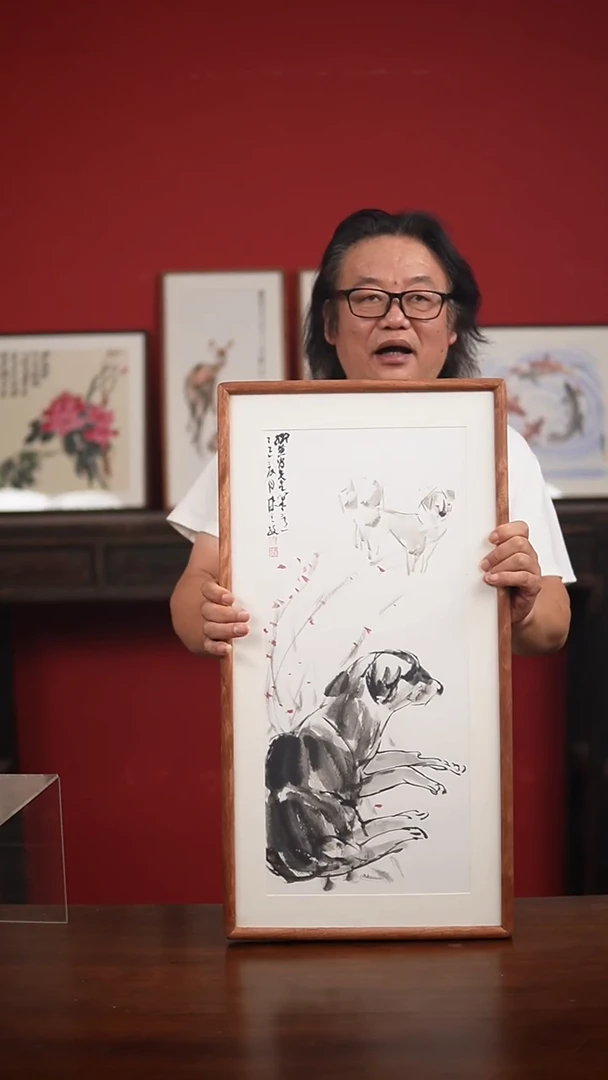 国画手写手绘-33*66实木框