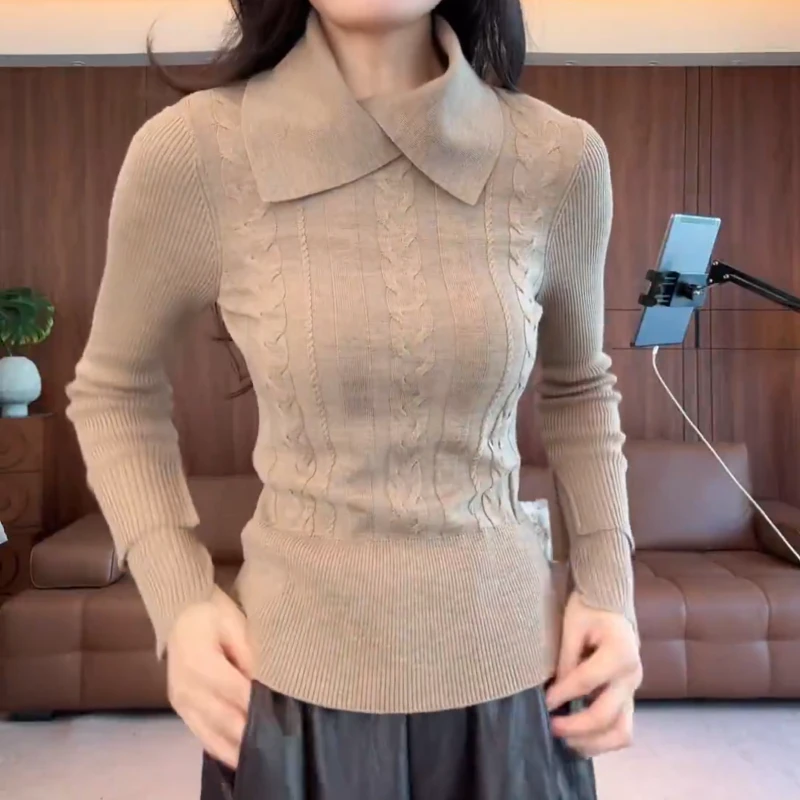 【温婉气质】冬季新款绞花翻领百搭显瘦时尚针织衫LK2508371