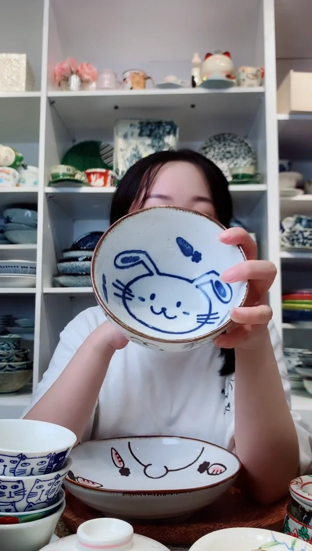 陶瓷【到手两支】美浓烧可爱兔子米饭碗13cm