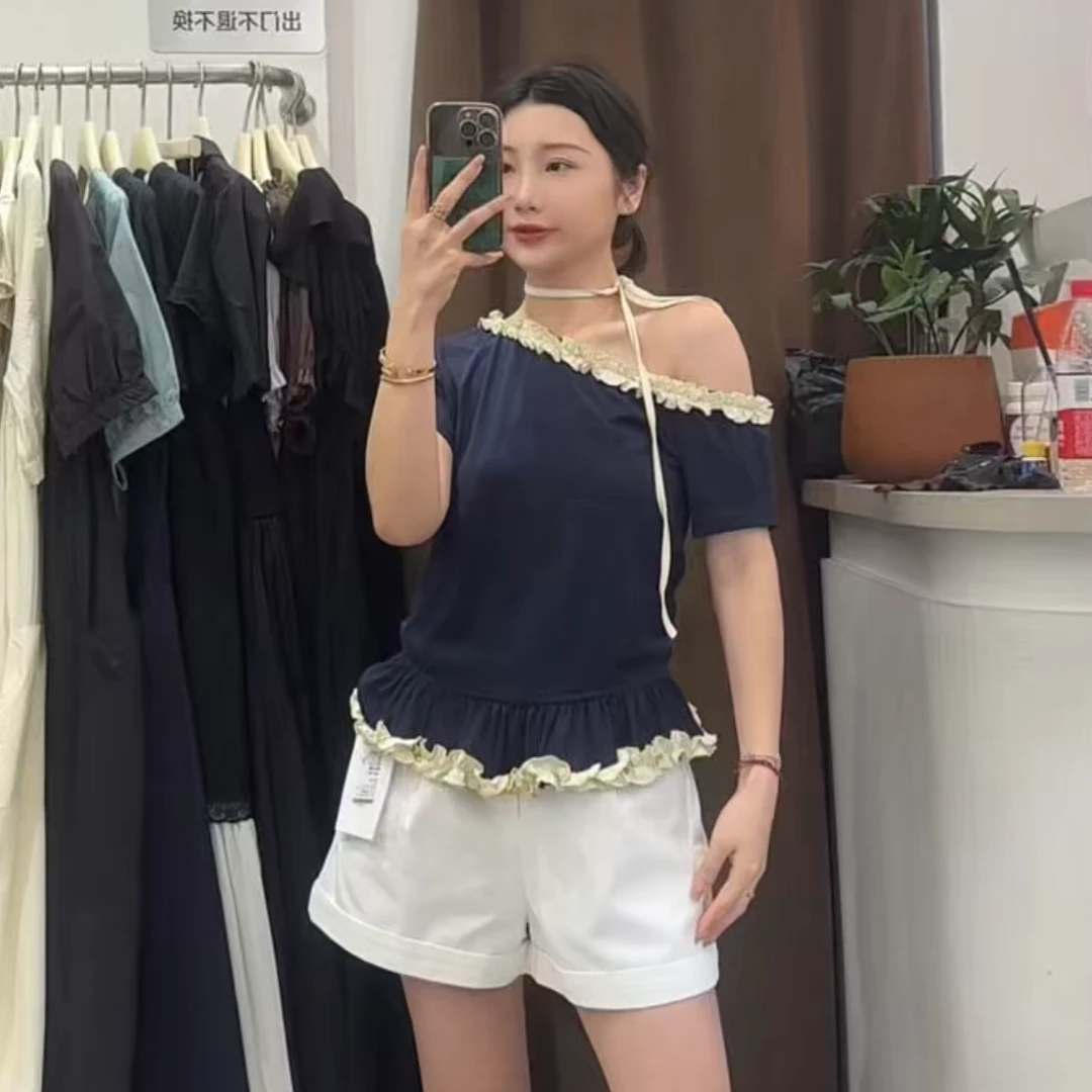 2025新款卷边短裤牛仔阔腿高腰宽松遮肉小众设计感显瘦百搭A字夏