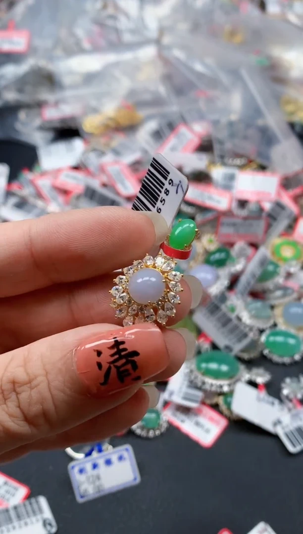 银S925镶嵌戒指翡翠天然A货缅甸翡翠