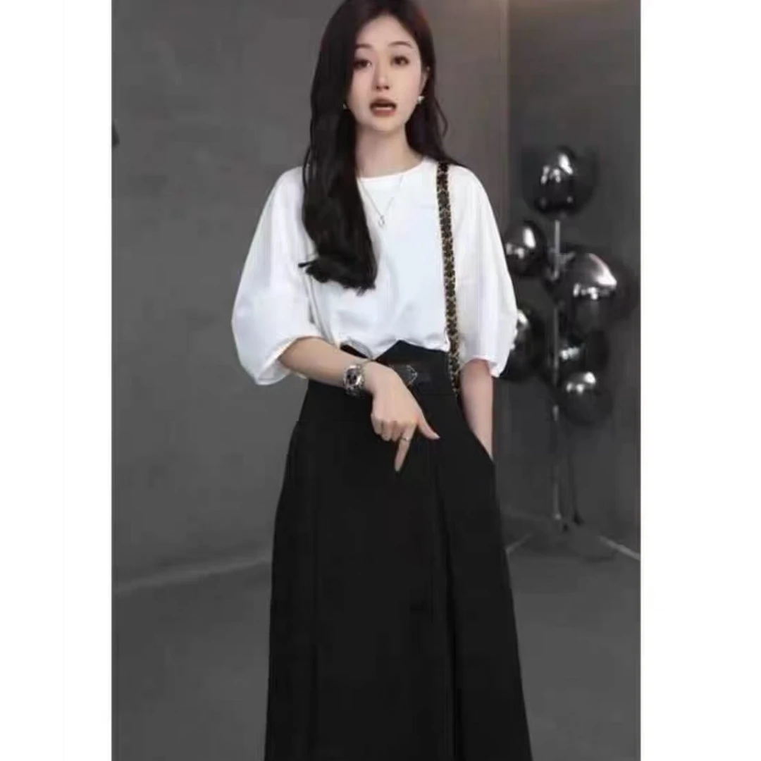 2025夏季简约时尚气质半身裙套装女高级感通勤上衣遮肉显瘦两件套