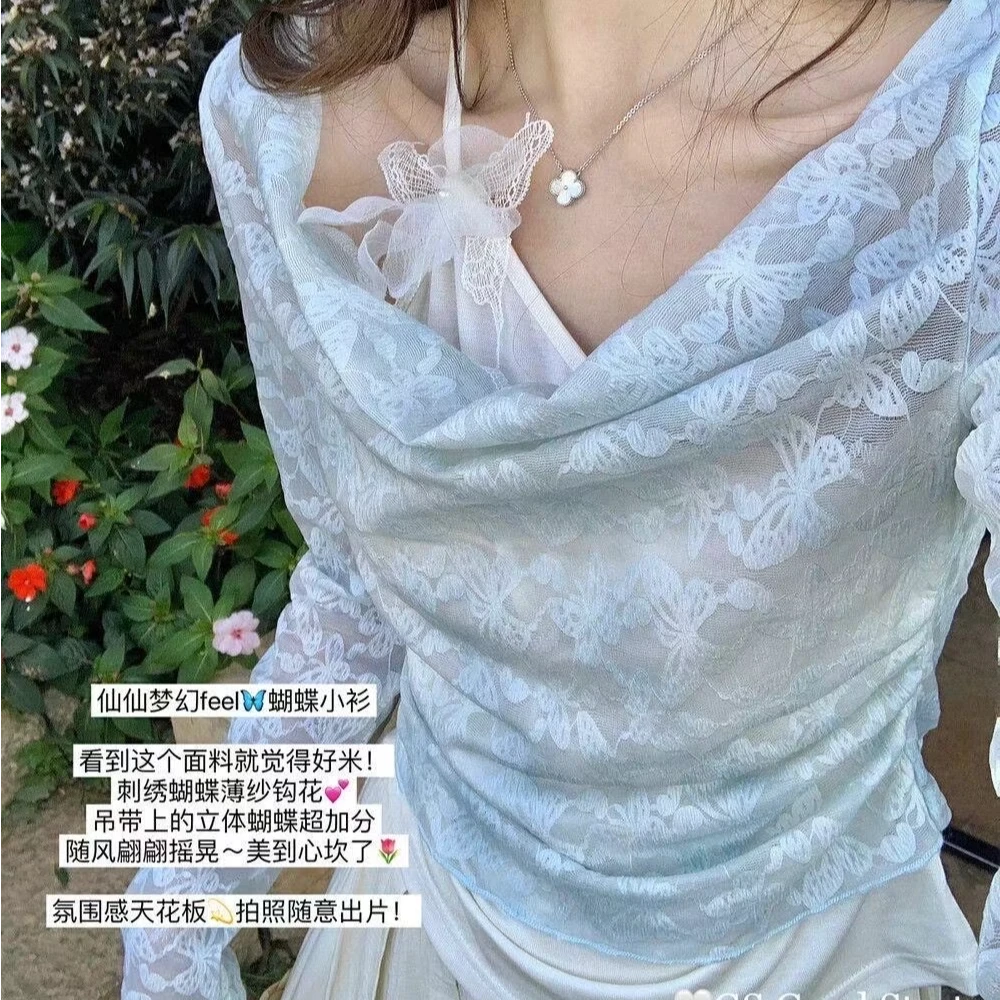 2025新款法式气质蕾丝镂空小衫