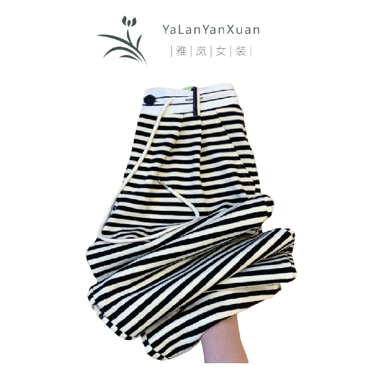 【雅岚女装】时尚洋气显瘦欧货休闲黑白条纹阔腿裤夏显瘦新款百搭