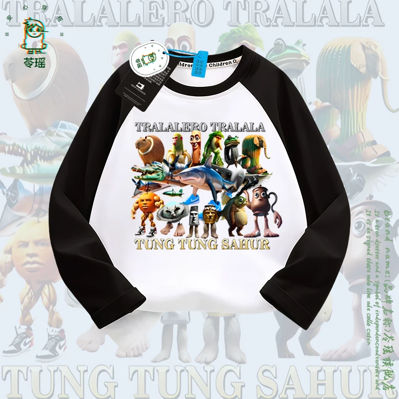 潮牌美式新款ai山海经国外儿童长袖打底衫T恤小中大男童女童插肩