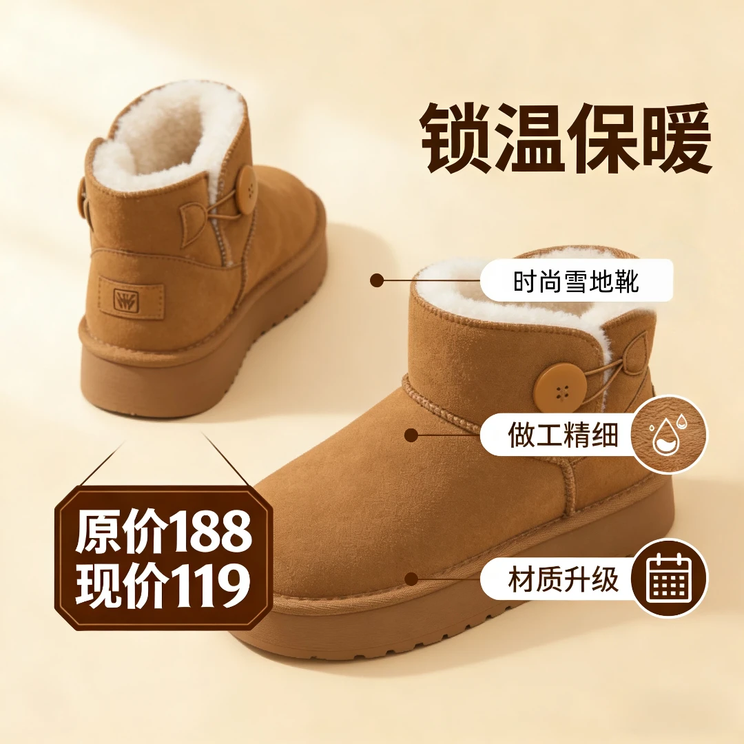 2025新款爆款女编织雪地靴靴子时尚保暖休闲风冬季加厚舒适棉鞋