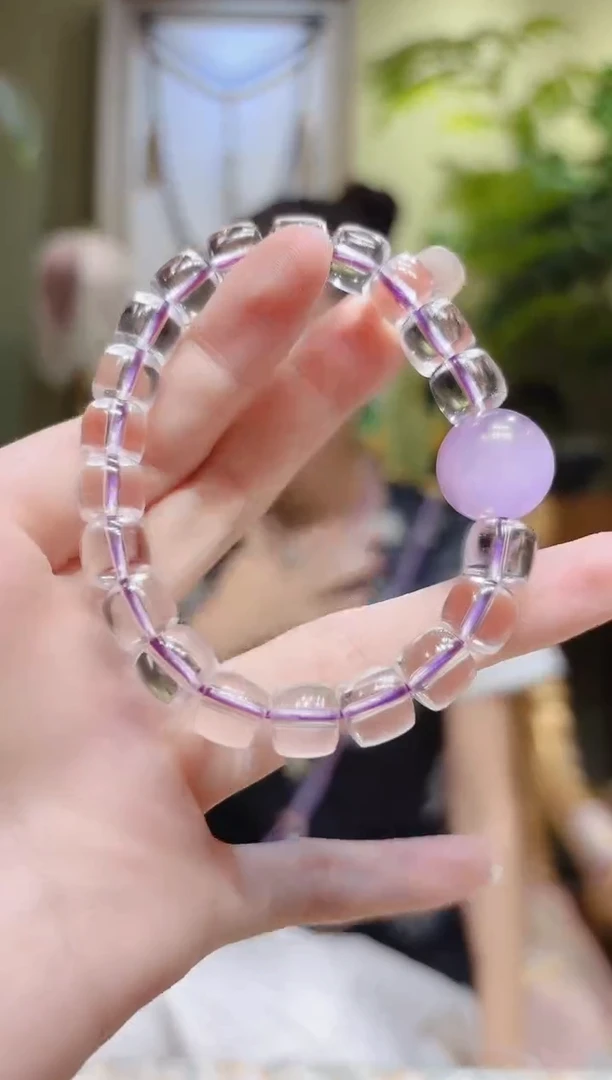 【闪购商品】水晶手串未镶嵌紫锂辉顶珠直切白水晶手串