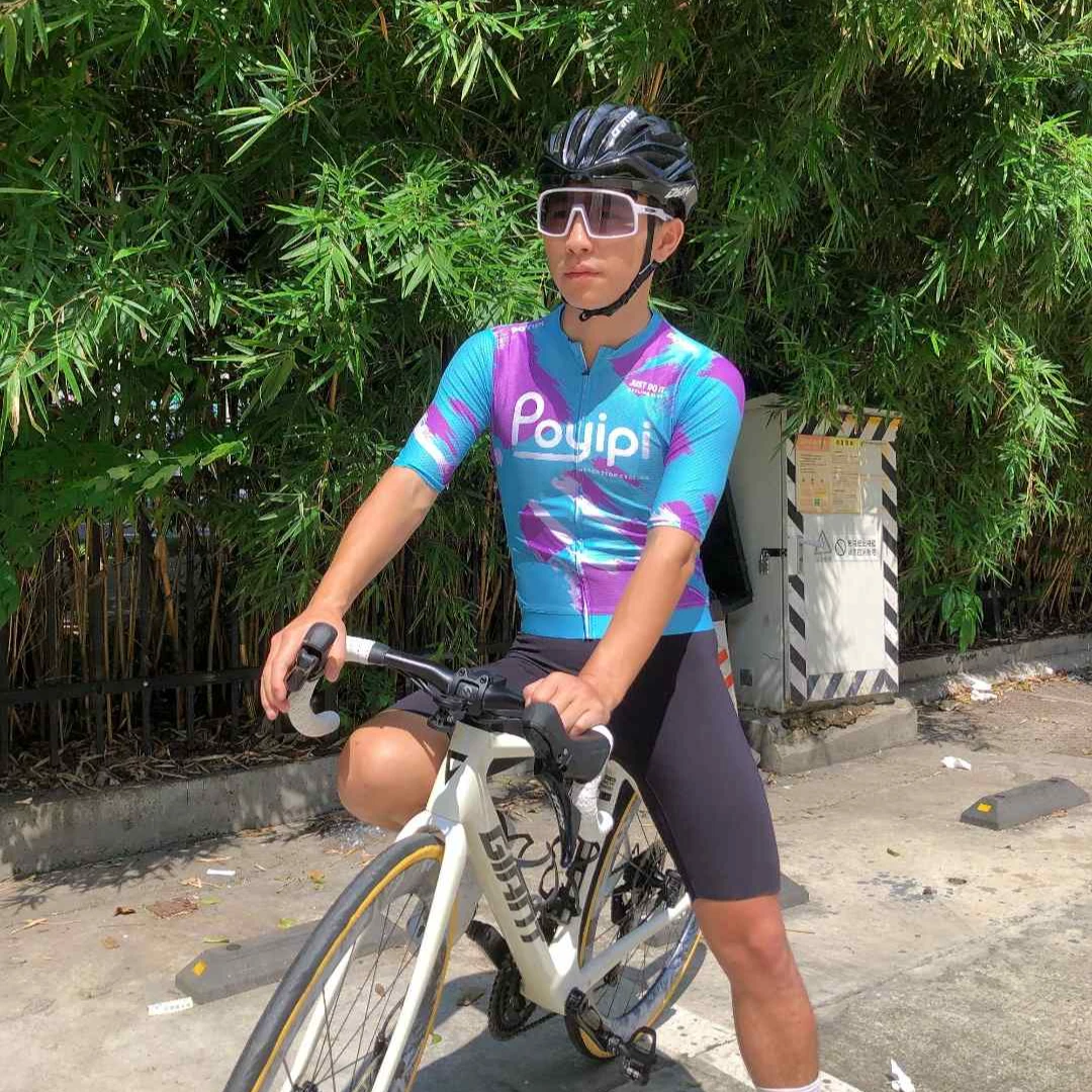 POYIPI夏季短袖骑行服男上衣多巴胺蓝公路车骑行透气速干防晒服