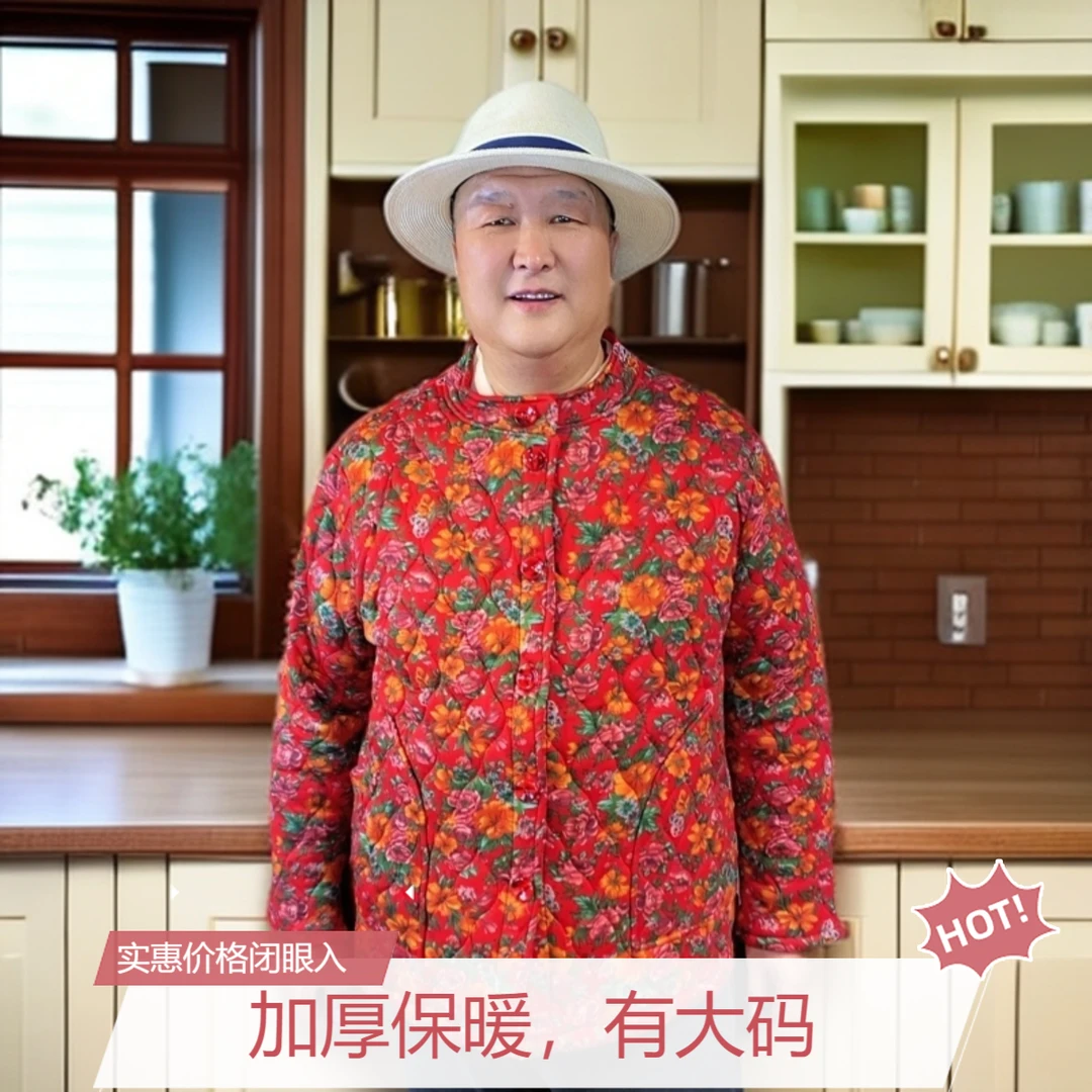 大码棉袄，宽松长袖处理棉服冬季中老年印花保暖秋冬加厚休闲妈妈