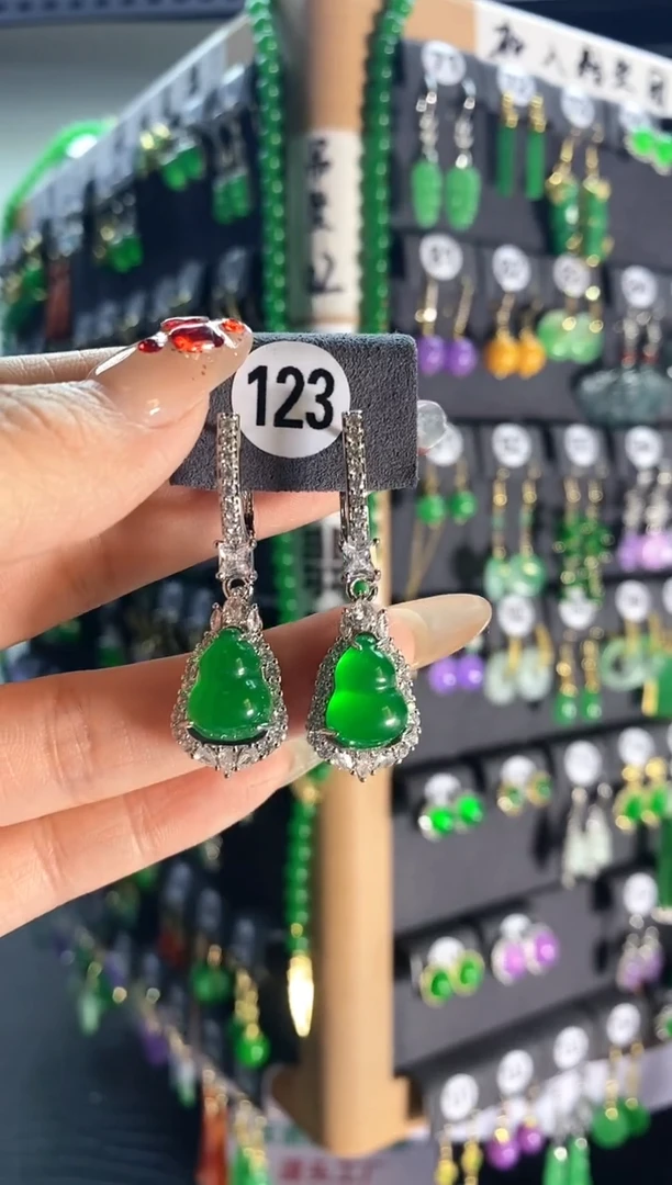 【闪购商品】翡翠耳饰银S925镶嵌123..