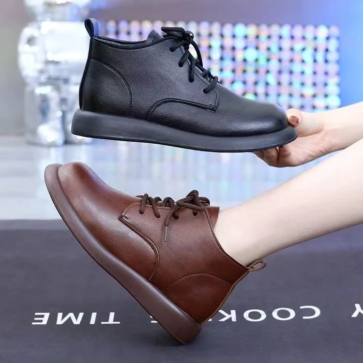 7710马丁靴女秋冬季新款英伦风软底黑色百搭单靴短筒系带