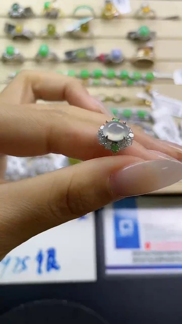 银S925镶嵌戒指翡翠翡翠 蛋面 银S925镶嵌