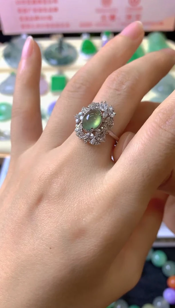 银S925镶嵌翡翠耳饰壹*鱼戒指