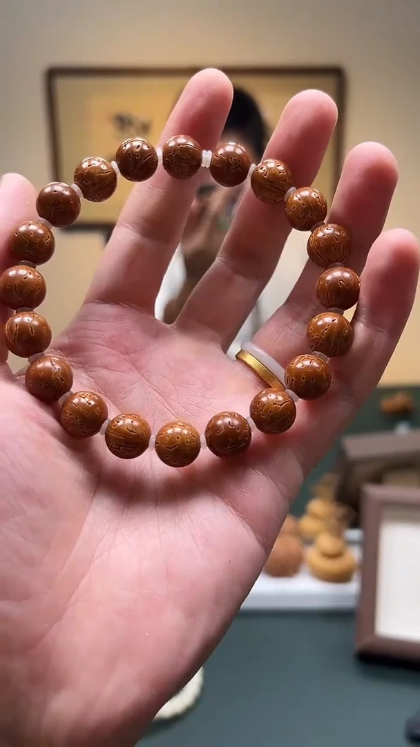 桃核手串11mm+精工正圆小圆珠桃核单圈