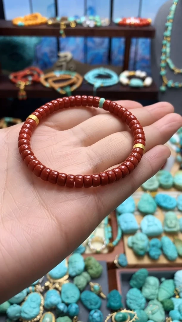 18K金镶嵌手链南红玛瑙南红直切单圈5.8mm