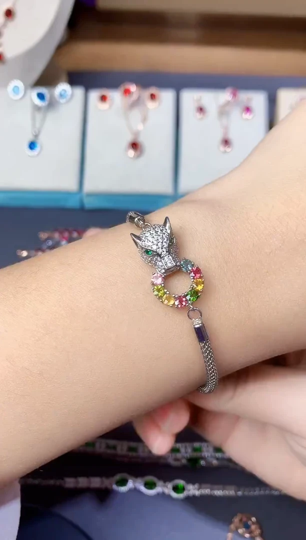 银S925镶嵌手链碧玺天然