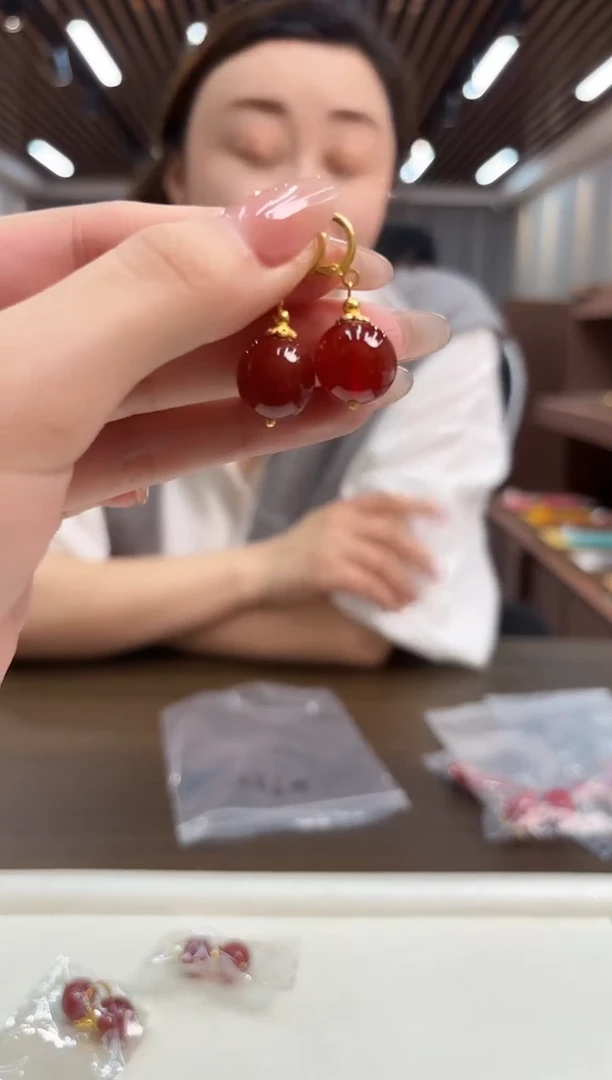 14K金镶嵌南红玛瑙耳饰DIY款E950