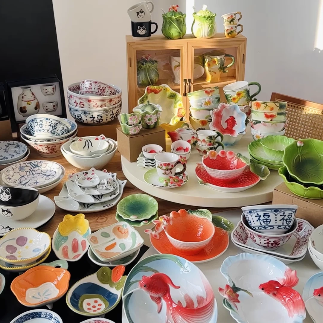 【直播扣号专用链接】陶瓷杯碗手绘釉下彩日式珐琅瓷餐具清仓