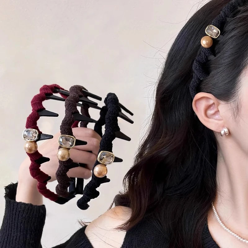 韩系高级感珍珠波浪发箍女秋冬新款洗脸压发卡外出百搭高颅顶头箍
