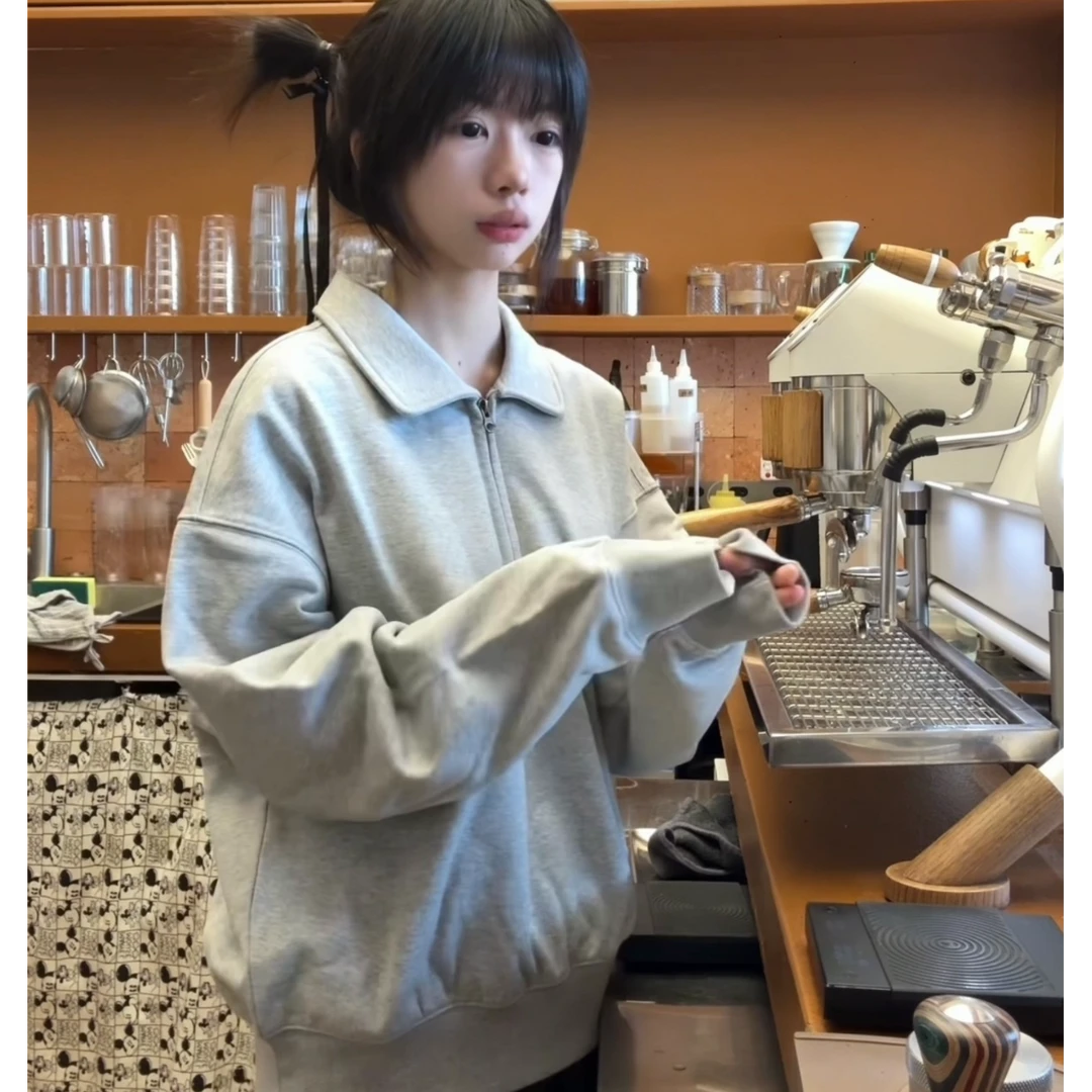 Xanvas半拉链miu系450g液氨空气棉polo卫衣花灰黑色套头翻领春季