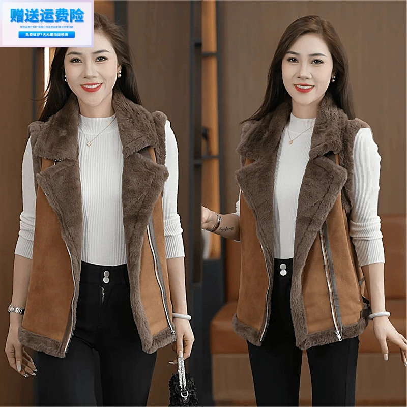 （运费险）（运费补贴）秋冬新款外穿皮毛一体马甲女2024加厚背心坎